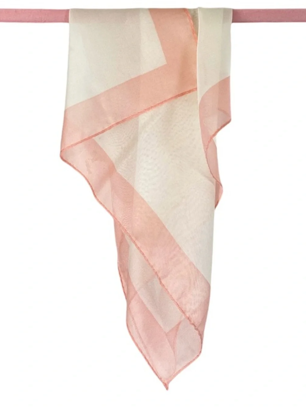 SILK SCARF Sheer Cream Pink Border 17” Square